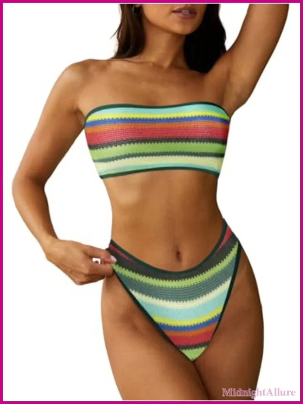 Strapless Bandeau Bikini 2 Piece Swimsuit with Lace Up Design